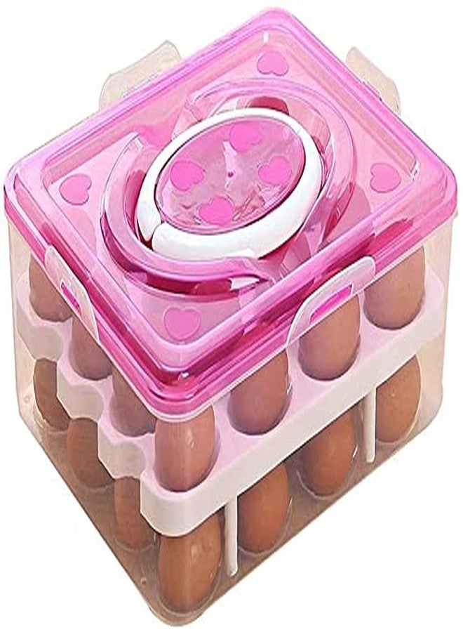 Portible Double Layer 32 Grid Egg Storage Box for Egg Storage Container Holder with Lid and Tray Plastic Carrier Cases Refrigerator Fridge Kitchen Food Storage Box Outdoor (Pack of 1). - Image 1